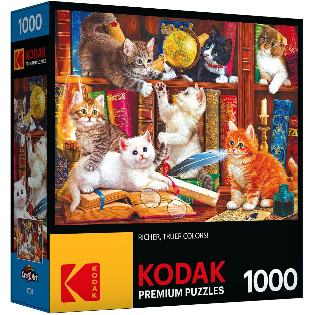 Cra-Z-Art RoseArt: Kodak Premium - Library Mischief - 1000 Piece Puzzle, 27x20" Assembled, Cat & Books Jigsaw, Image Poster Reference, High Quality
